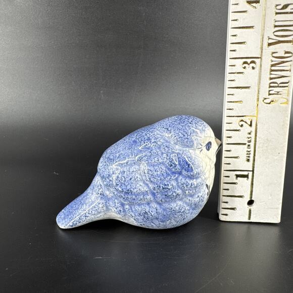 Vintage Dedham Bird Figurine Cobalt Blue & White Ceramic Crackle Glaze Design - Picture 10 of 12